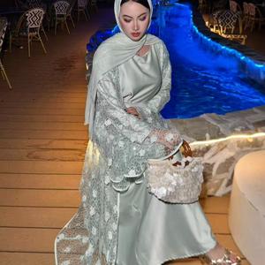 Two-piece set  women's islamic clothing, Shimmer lace abaya set ,two pieces abaya elegant occasion abaya