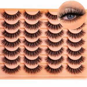 False Lashes, 14 Pairs Cat Eye Russian Strip Lashes Natural Look Like Eyelash Extensions, 17mm Curly Fake Lashes, D Curl, Date Nights & Parties,  Fluffy False Eyelashes