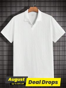 Men's Solid Jacquard Polo Shirt, Regular Fit Classic Casual Fashion Shortsleeve Collared Knit Top for Summer, Fashion Men's Plain Clothes for Daily Wear, Polo Tee, Polo Shirts Men, Collared Shirt, Fitted Menswear