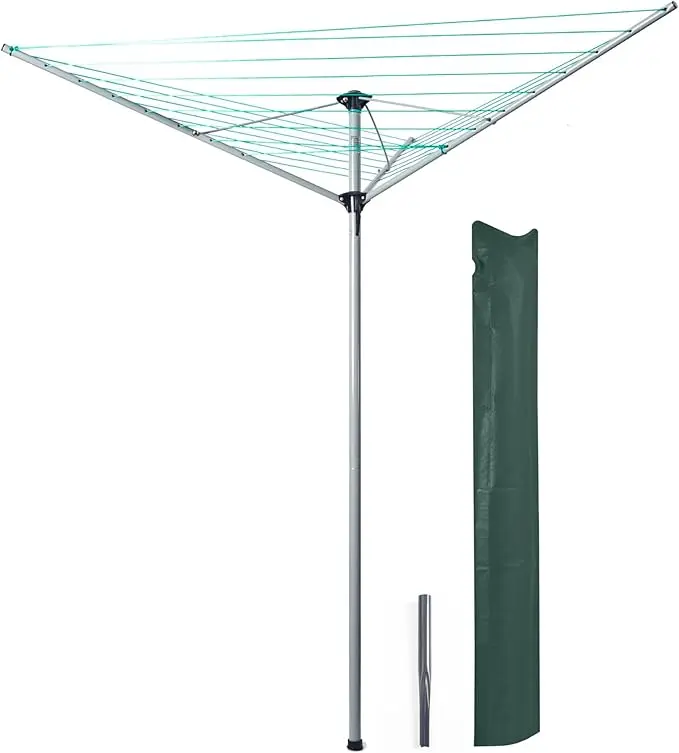 4 Arm Rotary Airer Clothes Line, Outdoor Clothes Line for Garden Use, Rust & Weather Resistant, Dry Laundry Space Saving, Adjustable Height & Ground Spike, 26m Drying Space