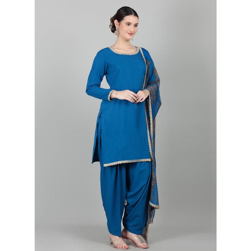 Blue Crepe Printed Dupatta Suit Set 4