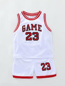 Two-Piece Set Boy's Basketball Jersey Set, Contrast Binding Sleeveless Basketball Vest & Shorts, Summer Clothes for Kids Outdoor Sports, Kids Clothing