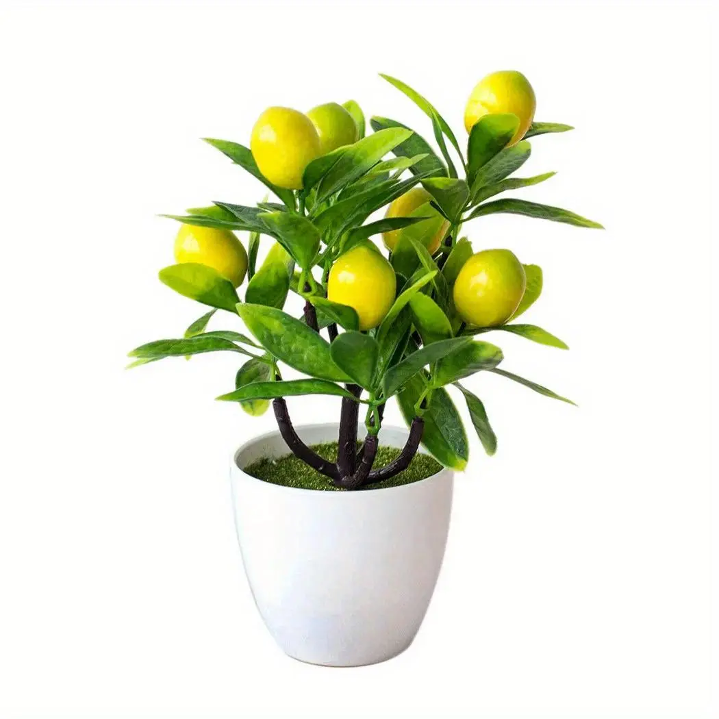 1pcs Artificial Bonsai Lemon Tree Potted Plant, Faux Plastic Lemon Plant for Outdoor Garden Patio Balcony, Home Floral Decor, Housewarming Gift - No Electricity Needed Decorative Flower
