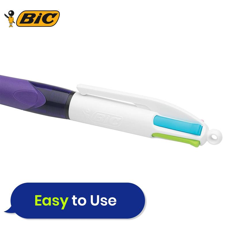 BIC 4 Colours Grip Ballpoint Pens. Each pack includes 12 pens with fashion ink colours like pink purple turquoise and lime green 2