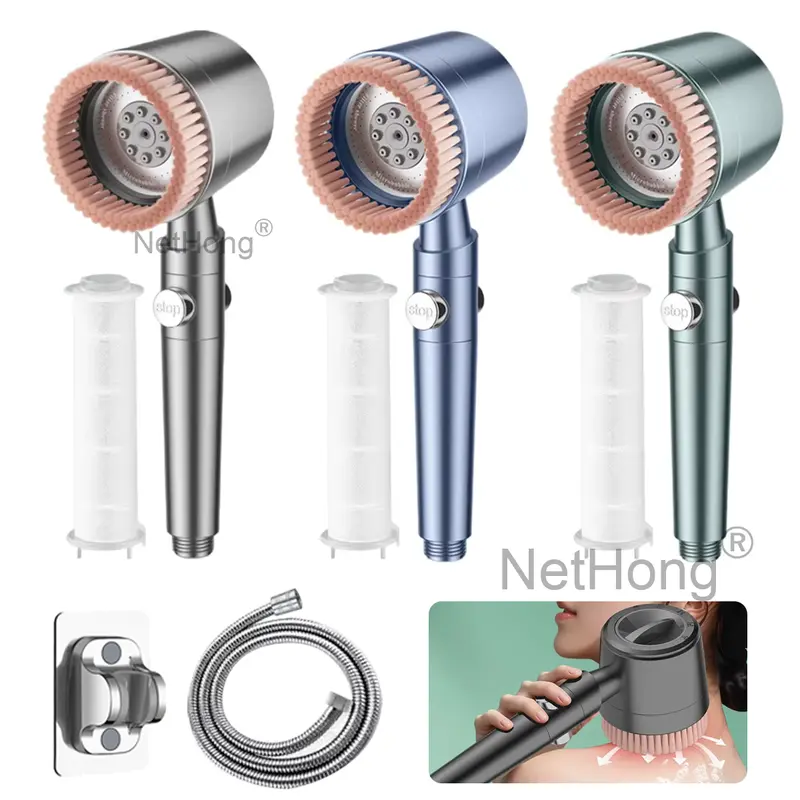Massage Shower Head High Pressure 3 Modes Water Saving Body Scalp With Filter UK 5