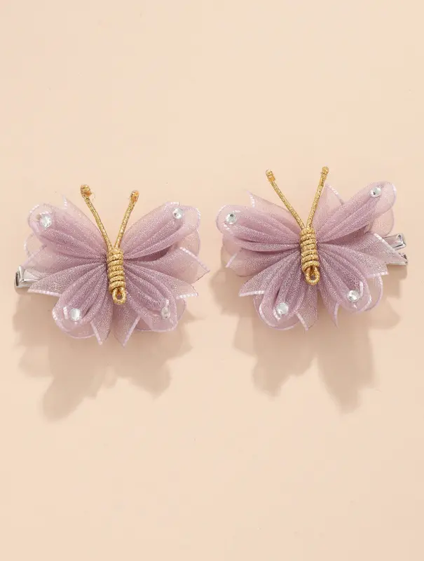 2pcs Toddler Girls Rhinestone & Butterfly Decor Hair Clip 2