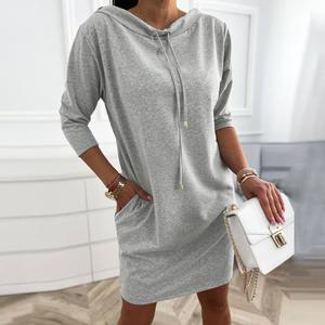 ChicMe Women's Stand Collar Drawstring Three Quarters Sleeve Casual Sweatshirt Dress