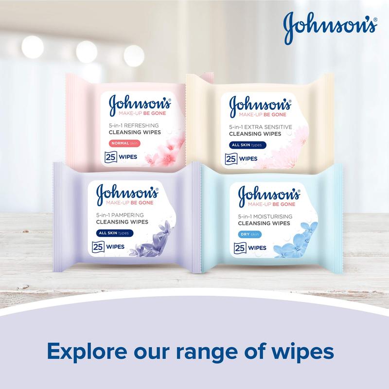 Johnson's Face Care Makeup Be Gone Pampering Wipes (6 x Packs of 25) 1