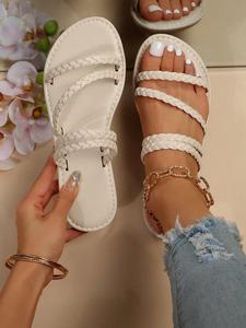 Women's Fashionable Plain Color Braided Design Flat Sandals, Casual Comfortable Soft Sole Beach Sandals, All-match Toe Thong Sandals for Daily Wear, Walking Shoes