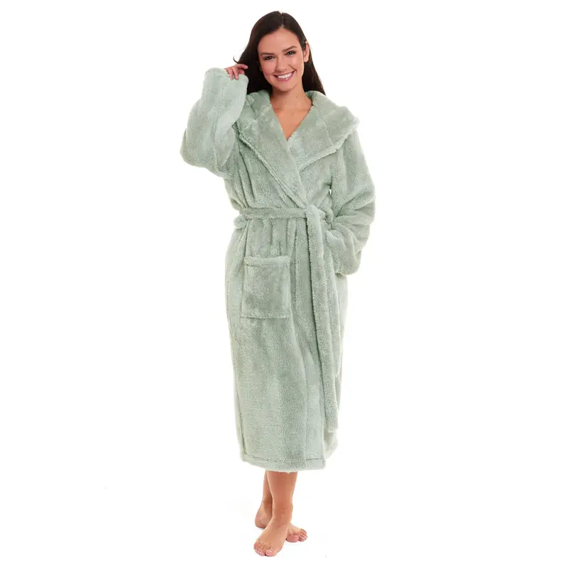 Sage Green Super-Soft Fleece Dressing Gown for Women Extra-Long Velvet Touch Ladies Robe Ultimate Comfort Multiple Sizes UK 8-22 by Daisy Dreamer 3