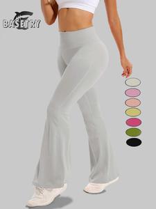 Women's Solid Color Flare Leg Sports Leggings, Casual Comfy High Waist Bell Bottom Tummy Control Trousers for Yoga Gym Workout, Ladies Sportswear for Fall & Winter