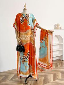 Women's Animal Print Long Sleeve Cape Dress & Scarf Set, Casual Open Front Long Dress & Shawl Set for Beach Vacation, Ladies Clothes for All Seasons