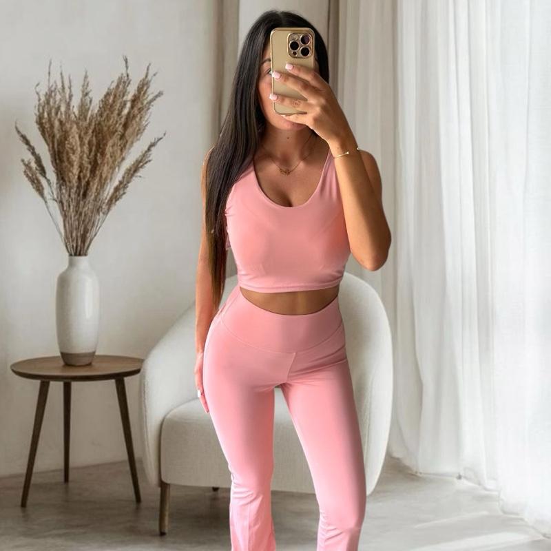 NEW IN ‘ LOLO ‘ Bralette and Flared Scrunch Bum Leggings in Pink 0