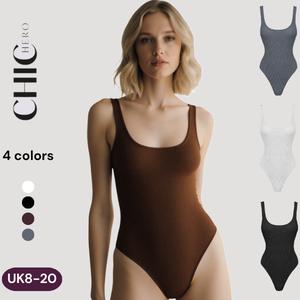 ChicHero Tummy Control Scoop Neck Tank Bodysuit High Stretch Sleeveless All-Season Comfortable Shapewear for Black Friday Sale Comfy Square Neck Shapewear Bodysuit Backless High Stretch Shapewear Romper
