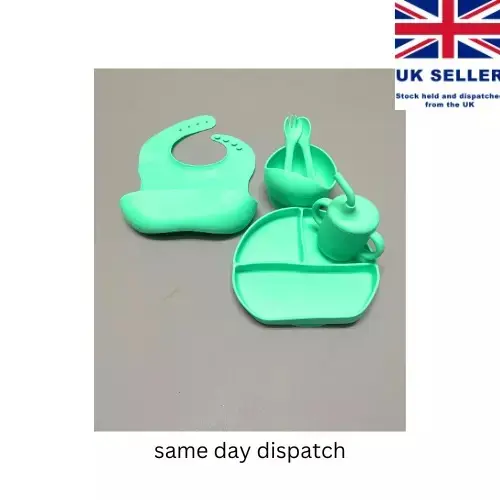 Baby Weaning Feeding Set Silicone Supplies with Plate Bowl Bib Spoon Fork Cup 7