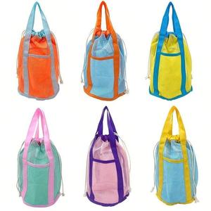 Mesh Drawstring Beach Bag, 1 Count Adjustable Outdoor Storage Bag with Handle, Creative Picnic Bag for Outdoor Camping Hiking