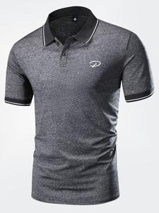 Men's Graphic Contrast Binding Button Front Shirt, Summer Clothes Regular Fit Short Sleeve Top for Daily Outdoor Sport, Casual Soft Comfy Summer Tops for Men