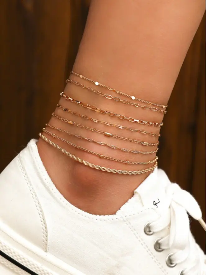 8pcs/Set New Stylish Anklets Layering Combination, Versatile Fashion Anklet Bracelet For Women