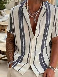 Men's Striped Print Short Sleeve Shirt, Regular Fit Casual Fashion Comfy Breathable Shortsleeve Top for Summer, Men's Clothes for Beach Vacation, Breathable Menswear, Casual Shirts, Casual Outdoor Shirt