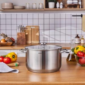Karaca Elite Stainless Steel Induction Stock Pot &amp; Lid, 28cm, Silver