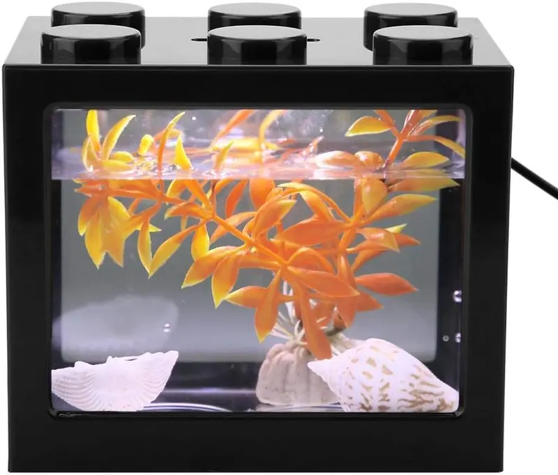 Aquarium Fish Tank Decorative Mini Aquarium USB LED Light Lamp Fish Tank Desktop Lamp Fish Tank for Box Office Tea Table Decor 0