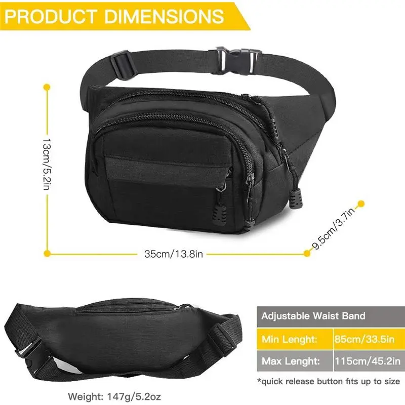 Bubag Waist Bag, Waterproof 4 Zip Pockets Fanny Pack Running Waist Pack Bag Adjustable Belt Waistpacks for Outdoors,Travel,Sport, Hiking 6