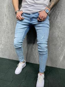 Men's Regular Fit Solid Color Ripped Jeans, Casual Comfy Denim Pants for Daily Wear, Fashion Men's Bottoms for All Seasons, Cotton