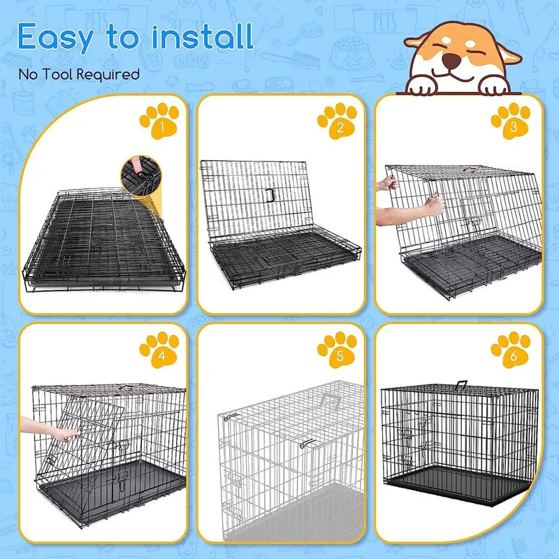 20/24inch Puppy Dog Cage Puppy Training Crate Pet Carrier Small Medium Large Metal Cage 4