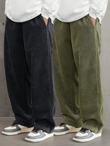 Men's Solid Corduroy Pants, Casual Comfy Straight Leg Trousers for Fall & Winter, Men's Bottoms for Daily Wear