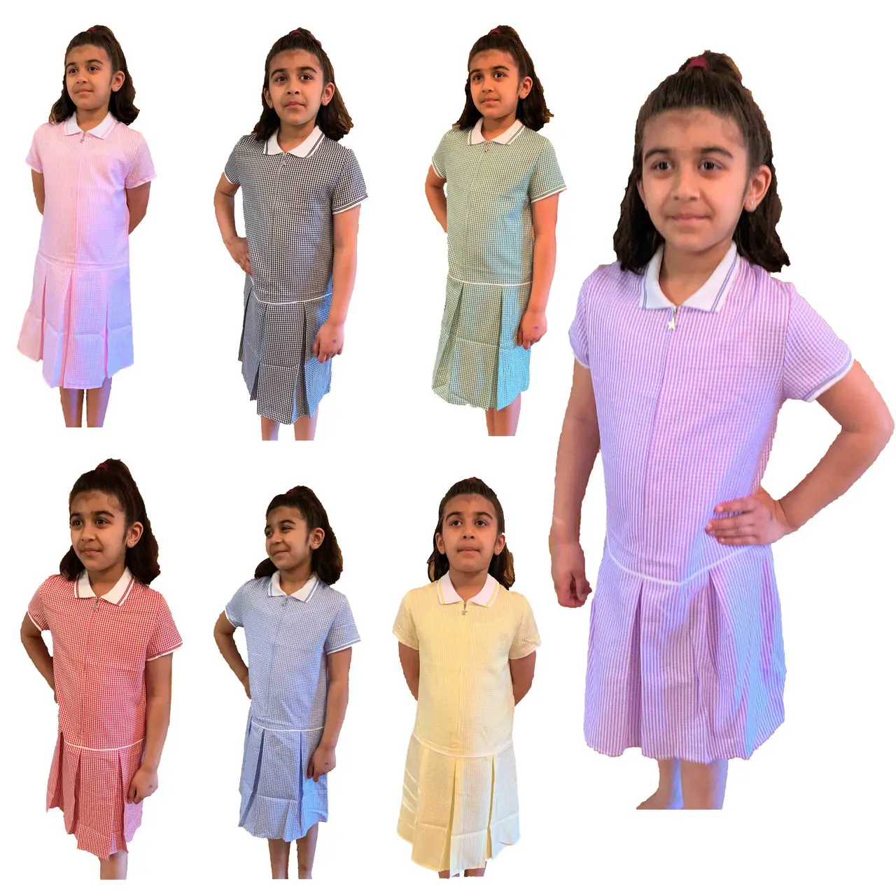 Girls' Gingham Zip Front School Dress (Ayra)
