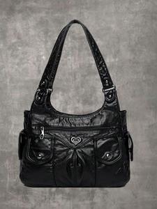 Women's Fashionable Plain Heart Decorated Tote Bag, Casual Large Capacity for Daily Used, Casual Trendy Versatile Fashionable Shopping Bag, Handbag Shoulder Bag