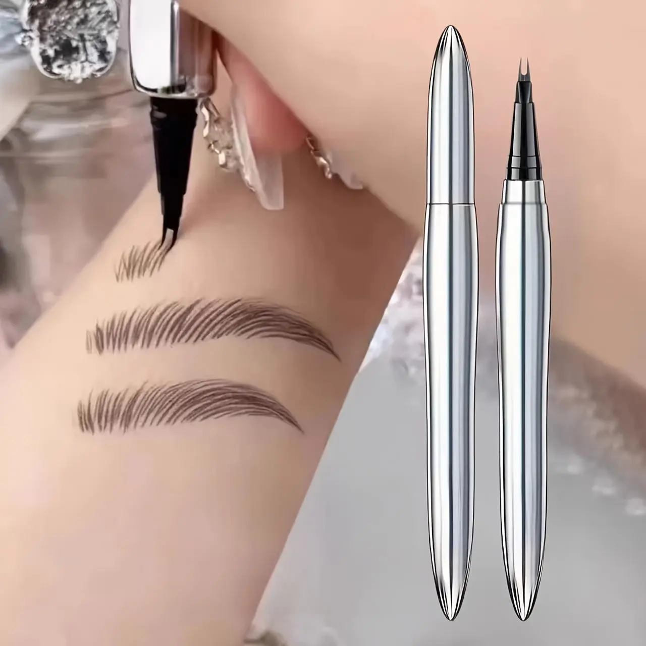 Dual-Fork Waterproof Liquid Eyebrow Pen, Smudge-Proof, Long-Lasting, Natural Wild Brow Definition, Multi-Purpose For Eye-Lashes And Hairline Makeup 02#Mellow Gray Brown Cosmetic