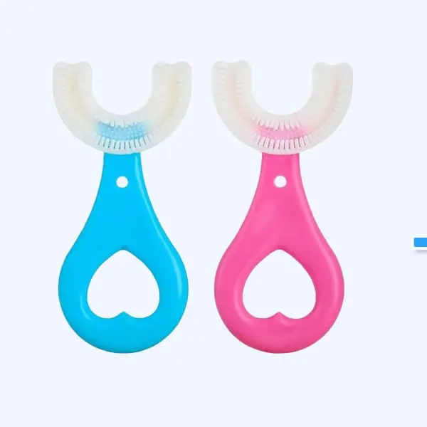 2Pcs Kids Toothbrushes,U Shaped Toothbrush 360°All-Round Cleaning Silicone Teeth Brush for Kids 2-6Years(Blue and Pink 7