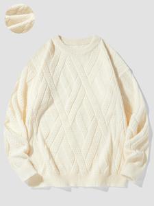 Men's Solid Textured Drop Shoulder Sweater, Casual Long Sleeve Round Neck Jumper for Fall & Winter, Fashion Men's Knitwear for Daily Wear