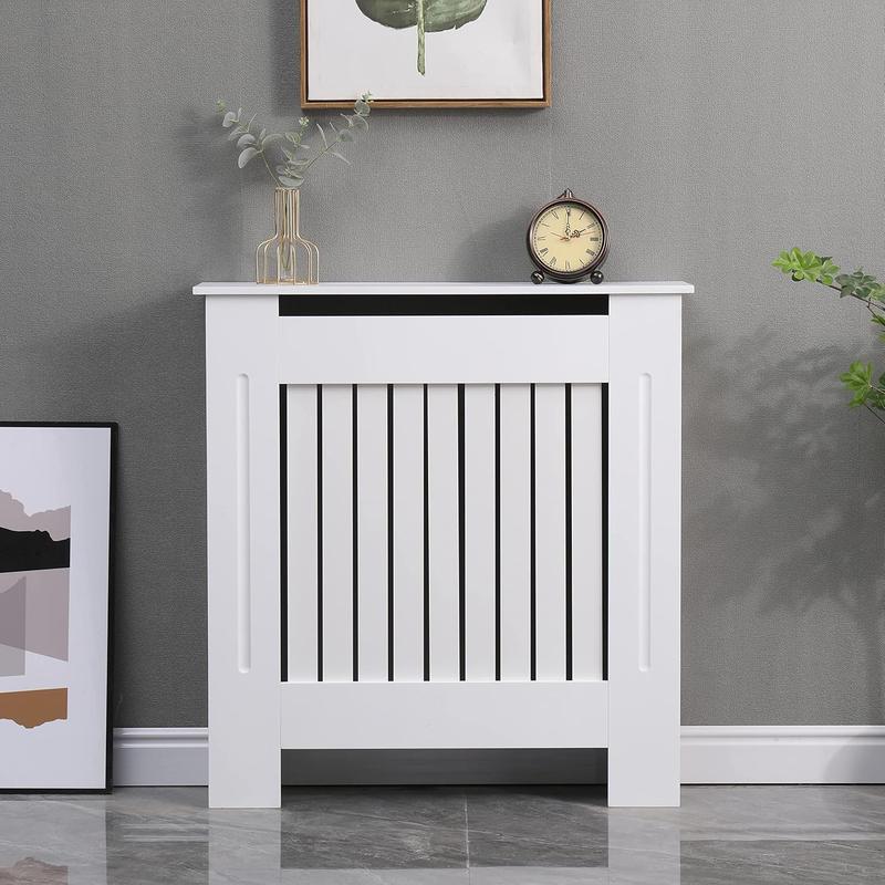 AVC Designs Kensington Radiator Cover Modern MDF Wood White Grey Vertical Slat Living Room Bedroom Hallway Cabinet (Small White) 1