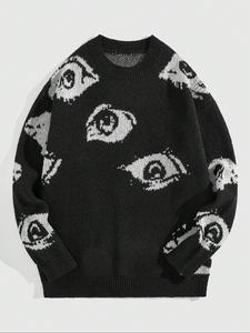 Men's Star Print Jacquard Sweater, Regular Fit Casual Long Sleeve Round Neck Jumper for Fall & Winter, Fashion Men's Knitwear for Daily Wear, Tops