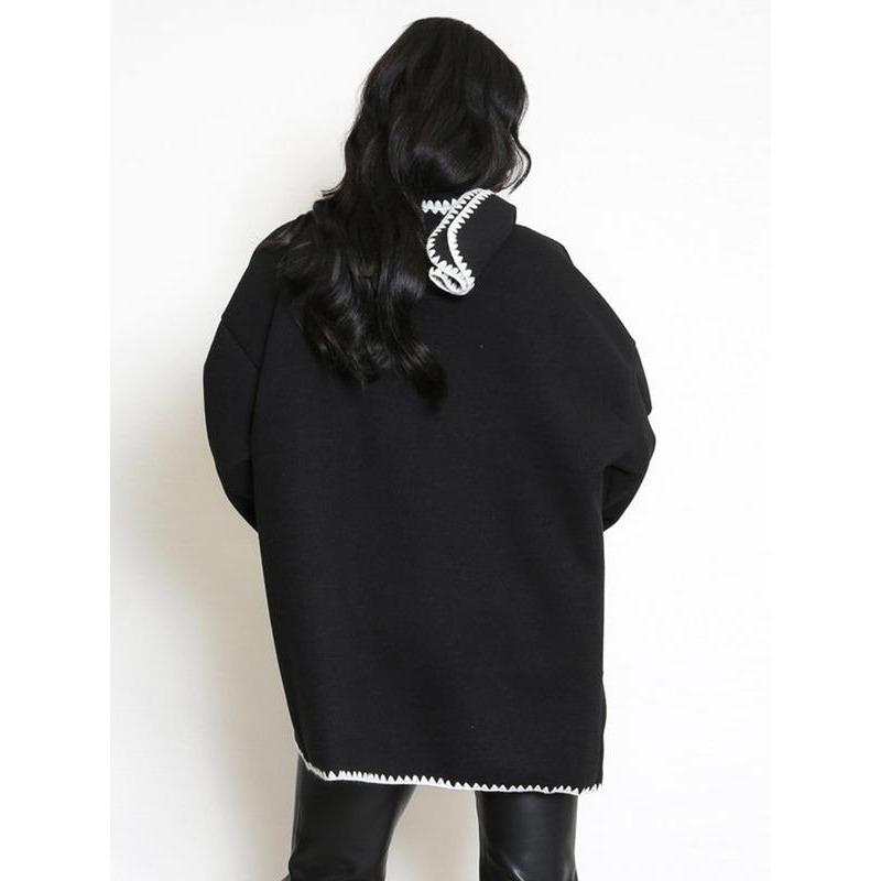 Women's Solid Button Front Drop Shoulder Coat with Scarf, Casual Long Sleeve Contrast Binding Outerwear for Fall & Winter, Ladies Clothes for Daily Wear 1