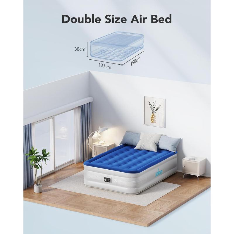 iDOO Inflatable Air Mattress, Air Bed with Built-in Electric Pump, Double Airbed with Storage Bag, Self Inflating Blow Up Camping Bed for Adults, Portable for Guest Home 190x137x38cm 4