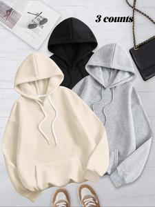 Women's Solid Color Drop Shoulder Thermal Lined Drawstring Hoodie, Fashion Casual Pocket Hooded Sweatshirt for Daily Outdoor Wear, Women Fall & Winter Clothes