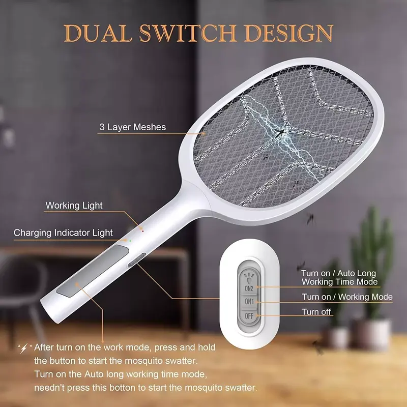 Bug Zapper Racket Fly Killer Electric Wasp Mosquito Insect Pest Swatter Bat USB 5