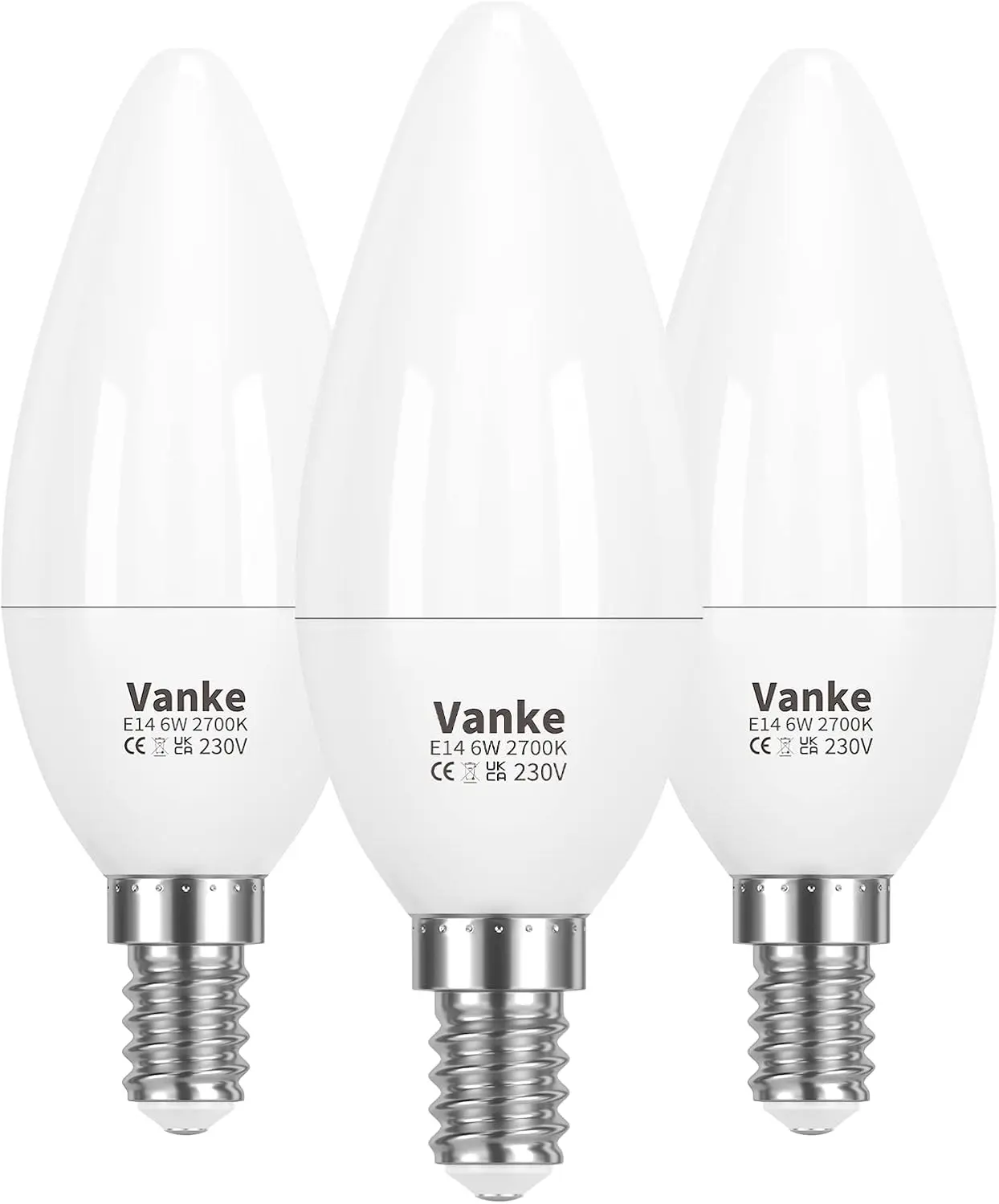 E14 LED Candle Bulbs, 6W (40W Equivalent), Warm White 2700K, Non-Dimmable, 470 Lumens, Energy Saving, Pack of 3 - SES Small Edison Screw Bulbs
