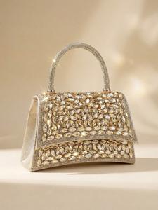 Women's Luxury Rhinestone Elegant Evening Glittery Clutch Bag, Sparkling Crystal Bridal Wedding Handbag with Detachable Chain Shoulder Strap, Rhinestone Embellished