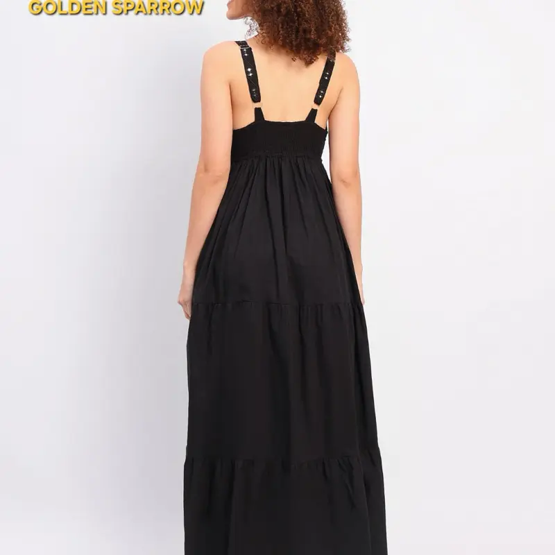 Boho Summer Dress for Women and Girls with Side Pockets - Casual Style - Womenswear Cotton Soft Comfortable Black Breathable 1