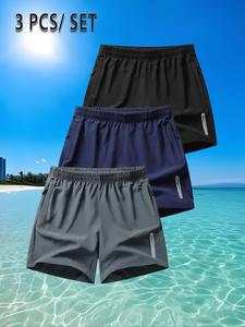 Men's Solid Color Quick Drying Beach Shorts, Casual Loose Breathable Comfortable Shorts for Summer, Men's Bottoms for Beach Vacation