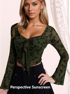 Women's Floral Print Tie Back Blouse, Fashion Casual Top for Daily Outdoor Wear, Women Clothing for Spring Fall