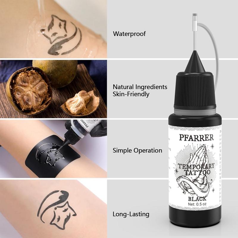 Temporary Tattoo Kit 8 Bottles Color Temporary Tattoo Ink,105 Pcs Stencils Kit for Body Paint DIY Fake Tattoos for Kids&Women (Black,Red,Green... 4