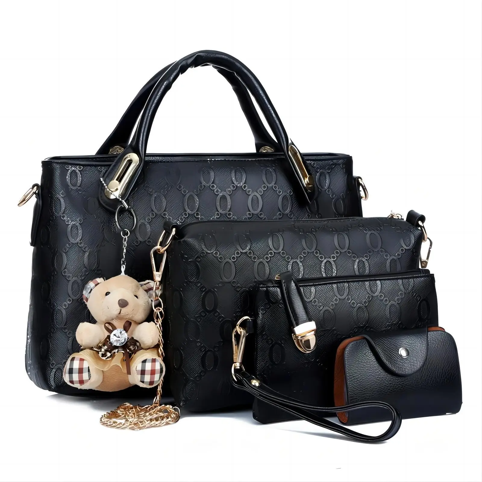 4Pcs Women's PU Leather Handbag Set - Top Handle Tote, Shoulder Bag, Purse & Card Holder, Brown, Stylish Multi-functional Bag Set for Daily Use