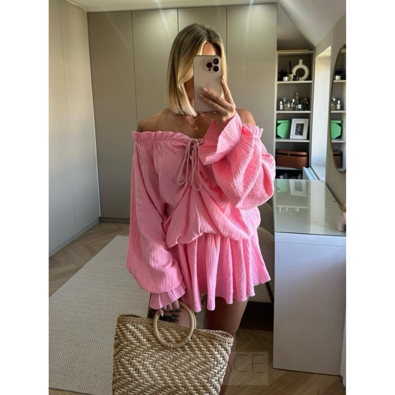 Doll Face Boutique Pink Bardot Off Shoulder Playsuit 1
