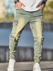 Men's Regular Fit Solid Color Multi-pocket Cargo Jeans, Fashion Casual Denim Pants for Daily Outdoor Wear, Mens Bottoms for All Seasons, Cotton