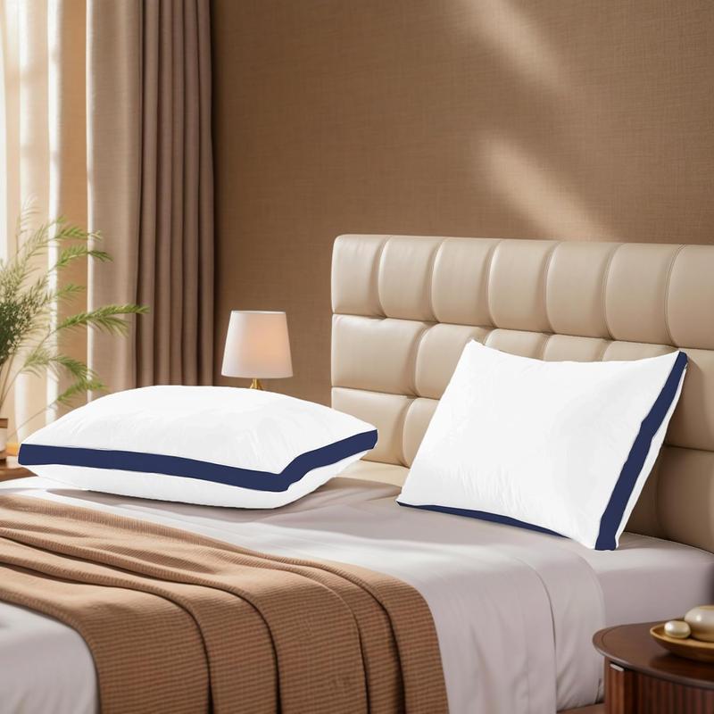 Pack of 2 Premium Egyptian Cotton Box Pillows Hotel Quality Pillow for Back Stomach Side Sleepers Down Alternative Filing Bed Pillow Hypoallergenic Breathable Washable Cover 3
